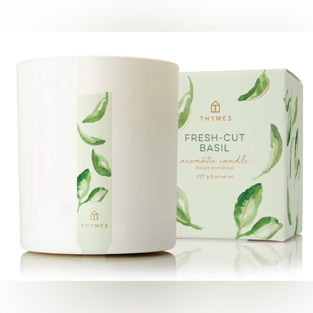 Thymes Scented Candles-of Fresh Basil,  (Fresh-Cut Basil, 8 oz)